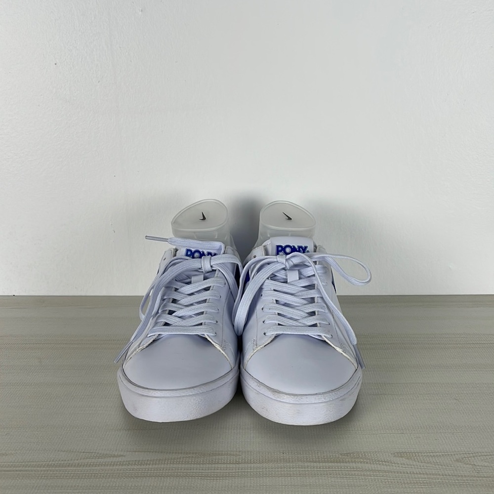 Pony women's blue and white faux leather low top lace up sneakers Size 8